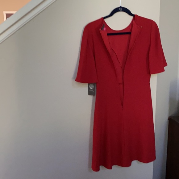 Vince Camuto Flutter Sleeve Rumple Side Tie Dress. - Picture 6 of 14